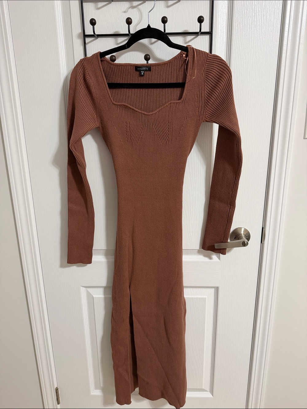 Dynamite Brown Ribbed Long-Sleeve Knit Dress